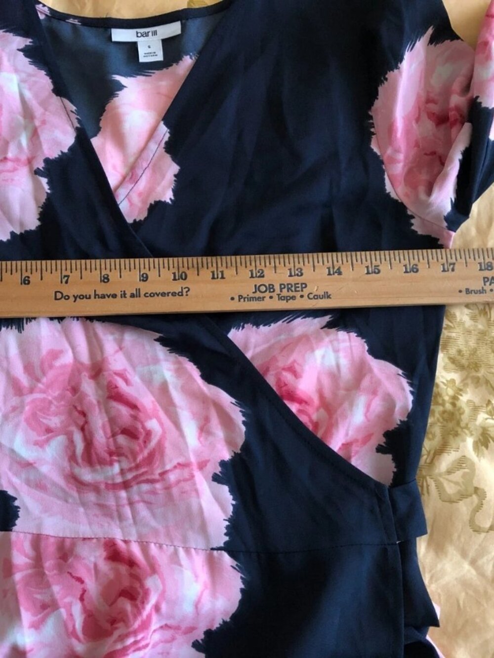 Floral Print Wrap Women's Dress-Bar III-Small Black Pink 3/4 Sleeve Beach Boho - Picture 15 of 16
